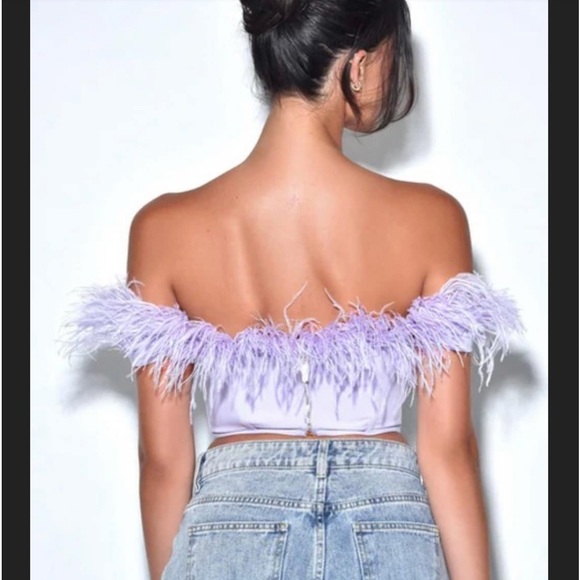 Lavender Off Shoulder Ostrich Feather Trim Corset Top - NWT - Picture 3 of 5